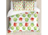Abakuhaus Copripiumino Mela, Motivo Frutta Acquerellato, Antiacaro, Adatto A Chi Soffre Di Allergie, Con Federe, 200 Cm X 200 Cm - 80 X 80 Cm, Corallo Scuro Verde Mela