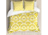 Abakuhaus Copripiumino Giallo, Vintage Japanese Scales, Antiacaro E Anallergico, Con Federe, 155 Cm X 220 Cm - 80 X 80 Cm, Giallo Bianco