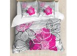 Abakuhaus Copripiumino Grigio, Peonie Nuziali Astratte, Antiacaro, Adatto A Chi Soffre Di Allergie, Con Federe, 200 Cm X 200 Cm - 80 X 80 Cm, Grigio Magenta Bianco