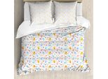 Abakuhaus Copripiumino Pastello, Coniglietti E Fiori, Antiacaro, Adatto A Chi Soffre Di Allergie, Con Federe, 200 Cm X 200 Cm - 80 X 80 Cm, Marigold Pale Blue Coral