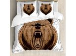Abakuhaus Copripiumino Orso, Mascotte Con Faccia Arrabbiata E Spaventosa, Antiacaro, Adatto A Chi Soffre Di Allergie, Con Federe, 155 Cm X 220 Cm - 80 X 80 Cm, Caramello Marrone Scuro
