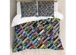 Abakuhaus Set Copripiumino Per Letti Matrimoniali, Vivace Parcheggio Dettagliato, Antiacaro, Adatto A Chi Soffre Di Allergie, Con Federe, Multicolore