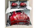 Abakuhaus Copripiumino Auto, Auto Sportiva, Motore Potente, Antiacaro, Adatto A Chi Soffre Di Allergie, Con Federe, 155 Cm X 220 Cm - 80 X 80 Cm, Rosso, Nero, Grigio