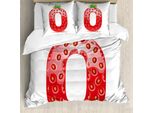Abakuhaus Lettera O Copripiumino, Vibrant Obst Hauptstadt, Antiacaro Adatto A Chi Soffre Di Allergie Con Federe, 200 Cm X 200 Cm - 80 X 80 Cm, Vermilion, Verde, Arancione