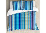 Abakuhaus Copripiumino Blu, Strisce Verticali Stile Retrò, Antiacaro E Anallergico, Con Federe, 200 Cm X 200 Cm - 80 X 80 Cm, Senape, Blu, Bianco