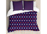 Abakuhaus Usa Copripiumino, Colori Patriottici Vintage, Antiacaro, Adatto A Chi Soffre Di Allergie, Con Federe, 200 Cm X 200 Cm - 80 X 80 Cm, Blu Scuro, Crema, Rosso