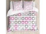Abakuhaus Copripiumino Geometrico, Motivo A Quadrati, Antiacaro, Adatto A Chi Soffre Di Allergie, Con Federe, 155 Cm X 220 Cm - 80 X 80 Cm, Rosa, Bianco, Grigio