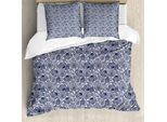 Abakuhaus Copripiumino Blu Navy, Motivi Acquatici, Antiacaro, Adatto A Chi Soffre Di Allergie, Con Federe, 200 Cm X 200 Cm - 80 X 80 Cm, Blu Scuro E Bianco