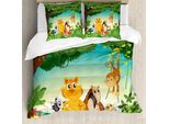 Abakuhaus Copripiumino Zoo, Scena Nella Foresta Jungle Habitat, Antiacaro, Adatto A Chi Soffre Di Allergie, Con Federe, 155 Cm X 220 Cm - 80 X 80 Cm, Multicolore