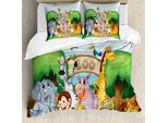 Abakuhaus Copripiumino Zoo, Animali Giocosi All'aperto, Antiacaro, Adatto A Chi Soffre Di Allergie, Con Federe, 155 Cm X 220 Cm - 80 X 80 Cm, Multicolore