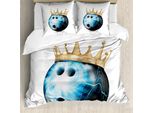 Abakuhaus Copripiumino Bowling Party, Palla Con Corona, Antiacaro, Adatto A Chi Soffre Di Allergie, Con Federe, 200 Cm X 200 Cm - 80 X 80 Cm, Azzurro, Nero, Beige