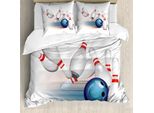 Abakuhaus Copripiumino Bowling Party, Palla Lanciata Hit, Antiacaro Adatto A Chi Soffre Di Allergie Con Federe, 155 Cm X 220 Cm - 80 X 80 Cm, Bianco Azzurro Rosso