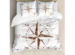 Abakuhaus Copripiumino Kompass, Faded Windrose Segeln, Antiacaro, Adatto A Chi Soffre Di Allergie, Con Federe, 200 Cm X 200 Cm - 80 X 80 Cm, Bianco-Marrone