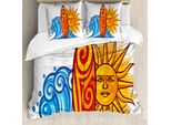 Abakuhaus Cavalca L'onda Copripiumino, Ocean Wave Sun, Antiacaro, Adatto A Chi Soffre Di Allergie, Con Federe, 155 Cm X 220 Cm - 80 X 80 Cm, Giallo Vermiglio Blu