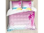 Abakuhaus Luau Copripiumino, Fantasy Beach Island , Antiacaro, Adatto A Chi Soffre Di Allergie, Con Federe, 200 Cm X 200 Cm - 80 X 80 Cm, Multicolore