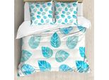Abakuhaus Copripiumino Acquerello, Motivo Foglie Blu, Antiacaro, Adatto A Chi Soffre Di Allergie, Con Federe, 155 Cm X 220 Cm - 80 X 80 Cm, Bianco Acquamarina
