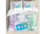 Abakuhaus Set Copripiumino Gekritzel Per Letti Matrimoniali, Audiocassetta, Antiacaro, Adatto A Chi Soffre Di Allergie, Con Federe, Viola Blu