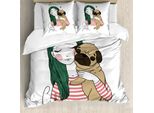 Abakuhaus Copripiumino Mops, Cane Con Bambina, Antiacaro, Adatto A Chi Soffre Di Allergie, Con Federe, 200 Cm X 200 Cm - 80 X 80 Cm, Verde Bosco Marrone Chiaro