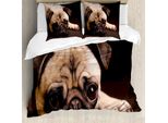 Abakuhaus Copripiumino Mops, Fotografia Di Cuccioli Di Animali, Antiacaro, Adatto A Chi Soffre Di Allergie, Con Federe, 200 Cm X 200 Cm - 80 X 80 Cm, Marrone Chiaro