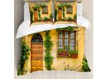 Abakuhaus Italia Copripiumino, Vita In Città In Toscana, Antiacaro Adatto A Chi Soffre Di Allergie Con Federe, 200 Cm X 200 Cm - 80 X 80 Cm, Albicocca Verde Marrone
