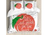 Abakuhaus Copripiumino Pesca, Soft Fruit Quirky WöRter, Antiacaro, Adatto A Chi Soffre Di Allergie, Con Federe, 200 Cm X 200 Cm - 80 X 80 Cm, Verde Corallo Bianco