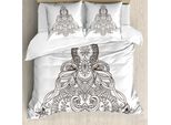 Abakuhaus Copripiumino Mandala, Lotus Sun Art Design, Antiacaro, Adatto A Chi Soffre Di Allergie, Con Federe, 200 Cm X 200 Cm - 80 X 80 Cm, Bianco E Nero