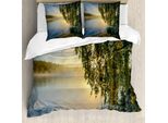Abakuhaus Copripiumino Naturale, Sunny Misty See-Sommer, Antiacaro, Adatto A Chi Soffre Di Allergie, Con Federe, 155 Cm X 220 Cm - 80 X 80 Cm, Verde Felce, Azzurro Pallido