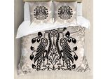 Abakuhaus Copripiumino Vintage, Aquile Araldiche, Antiacaro, Adatto A Chi Soffre Di Allergie, Con Federe, 200 Cm X 200 Cm - 80 X 80 Cm, Marrone Chiaro, Nero, Bianco