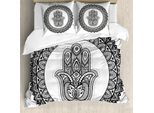 Abakuhaus Copripiumino Etnico, Stile Artistico Tradizionale, Antiacaro, Adatto A Chi Soffre Di Allergie, Con Federe, 155 Cm X 220 Cm - 80 X 80 Cm, Bianco E Nero