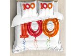 Abakuhaus 100° Compleanno Copripiumino, Palloncini Volanti Arte, Antiacaro Adatto A Chi Soffre Di Allergie Con Federe, 200 Cm X 200 Cm - 80 X 80 Cm, Rosso Arancione E Rosa