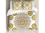 Abakuhaus Copripiumino Mandala, Foglie Naturali, Antiacaro, Adatto A Chi Soffre Di Allergie, Con Federe, 155 Cm X 220 Cm - 80 X 80 Cm, Giallo-Crema Marrone