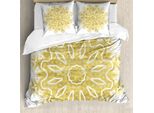 Abakuhaus Copripiumino Mandala, Motivo Orientale Moderno, Antiacaro, Adatto A Chi Soffre Di Allergie, Con Federe, 200 Cm X 200 Cm - 80 X 80 Cm, Giallo Pallido E Bianco