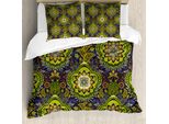 Abakuhaus Copripiumino Etnico, Motivi Tropicali, Antiacaro, Adatto A Chi Soffre Di Allergie, Con Federe, 155 Cm X 220 Cm - 80 X 80 Cm, Verde Arancione Blu Scuro