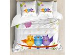 Abakuhaus Copripiumino Per Festa Di Compleanno, Gufi Appollaiati Su Un Ramo, Antiacaro, Adatto A Chi Soffre Di Allergie, Con Federe, 155 Cm X 220 Cm - 80 X 80 Cm, Multicolore
