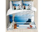Abakuhaus Copripiumino Europeo, Sunset Santorini, Antiacaro, Adatto A Chi Soffre Di Allergie, Con Federe, 155 Cm X 220 Cm - 80 X 80 Cm, Turchese E Blu