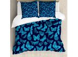 Abakuhaus Copripiumino Indigo, Farfalle Disegnate A Mano, Antiacaro, Adatto A Chi Soffre Di Allergie, Con Federe, 155 Cm X 220 Cm - 80 X 80 Cm, Azzurro E Blu Scuro