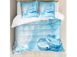 Abakuhaus Copripiumino Matrimoniale, Fedi Nuziali Pearls, Antiacaro E Anallergico, Con Federe, 155 Cm X 220 Cm - 80 X 80 Cm, Azzurro Pallido E Bianco