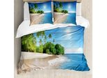 Abakuhaus Copripiumino Blu, Suuny Ocean Palms, Antiacaro, Adatto A Chi Soffre Di Allergie, Con Federe, 155 Cm X 220 Cm - 80 X 80 Cm, Blu, Verde E Bianco