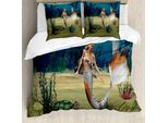 Abakuhaus Copripiumino Sirena, Mermaid Turtle Ocean, Antiacaro, Adatto A Chi Soffre Di Allergie, Con Federe, 200 Cm X 200 Cm - 80 X 80 Cm, Multicolore