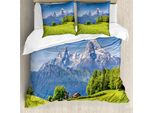 Abakuhaus Europa Copripiumino, Foglie Fiorite, Antiacaro, Adatto A Chi Soffre Di Allergie, Con Federe, 200 Cm X 200 Cm - 80 X 80 Cm, Verde Azzurro