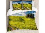 Abakuhaus Set Copripiumino Primaverile Per Letti Matrimoniali, Motivo Fiori Selvatici Della Toscana, Antiacaro, Adatto A Chi Soffre Di Allergie, Con Federe, Azzurro Cielo E Verde Felce