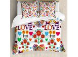 Abakuhaus Copripiumino, Fiori Colorati E Uccellini, Antiacaro, Adatto A Chi Soffre Di Allergie, Con Federe, 200 Cm X 200 Cm - 80 X 80 Cm, Multicolore