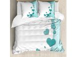 Abakuhaus Copripiumino Turchese, Cuori Di San Valentino, Antiacaro, Adatto A Chi Soffre Di Allergie, Con Federe, 155 Cm X 220 Cm - 80 X 80 Cm, Turchese Verde Acqua Bianco