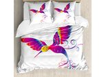 Abakuhaus Copripiumino Kolibri, Feather Hummingbird, Antiacaro, Adatto A Chi Soffre Di Allergie, Con Federe, 200 Cm X 200 Cm - 80 X 80 Cm, Magenta, Blu, Giallo