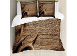 Abakuhaus Copripiumino Con Corna Di Cervo, Corna Di Cervo Rustiche In Legno, Antiacaro, Adatto A Chi Soffre Di Allergie, Con Federe, 155 Cm X 220 Cm - 80 X 80 Cm, Color Terra D'ombra
