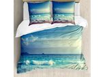 Abakuhaus Copripiumino Ocean, Tramonto Sulla Spiaggia Waves, Antiacaro, Adatto A Chi Soffre Di Allergie, Con Federe, 200 Cm X 200 Cm - 80 X 80 Cm, Crema Turchese