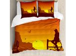 Abakuhaus Copripiumino Western, Scena Del Tramonto Nel Selvaggio West, Antiacaro, Adatto A Chi Soffre Di Allergie, Con Federe, 155 Cm X 220 Cm - 80 X 80 Cm, Arancione Bruciato