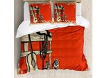 Abakuhaus Copripiumino Western, Musica Country Far West, Antiacaro, Adatto A Chi Soffre Di Allergie, Con Federe, 155 Cm X 220 Cm - 80 X 80 Cm, Beige Arancione
