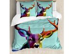 Abakuhaus Copripiumino Hirsch, Retro Low Poly Deer, Antiacaro, Adatto A Chi Soffre Di Allergie, Con Federe, 155 Cm X 220 Cm - 80 X 80 Cm, Multicolore