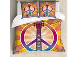 Abakuhaus Copripiumino Retrò, Guitar Peace, Antiacaro, Adatto A Chi Soffre Di Allergie, Con Federe, 155 Cm X 220 Cm - 80 X 80 Cm, Multicolore